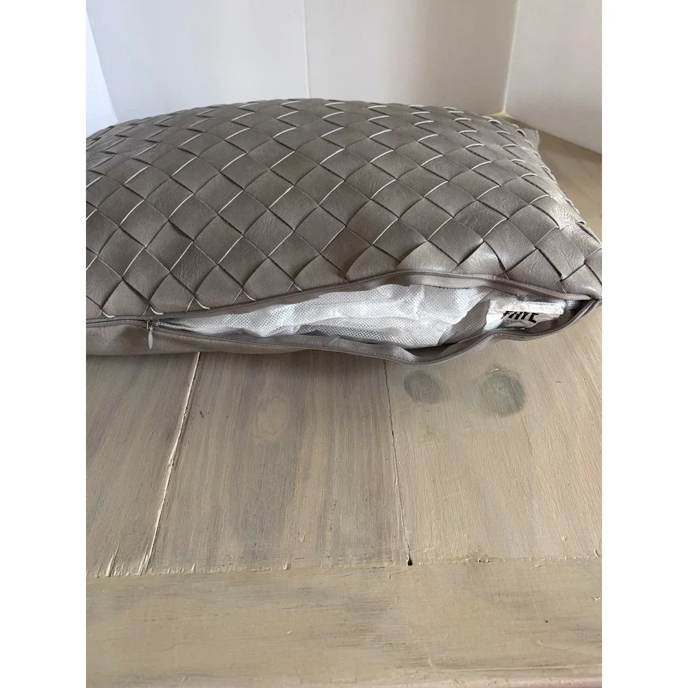 Frye Gray Woven Faux Leather Decorative Throw Pillow Rectangular 20x13 Modern